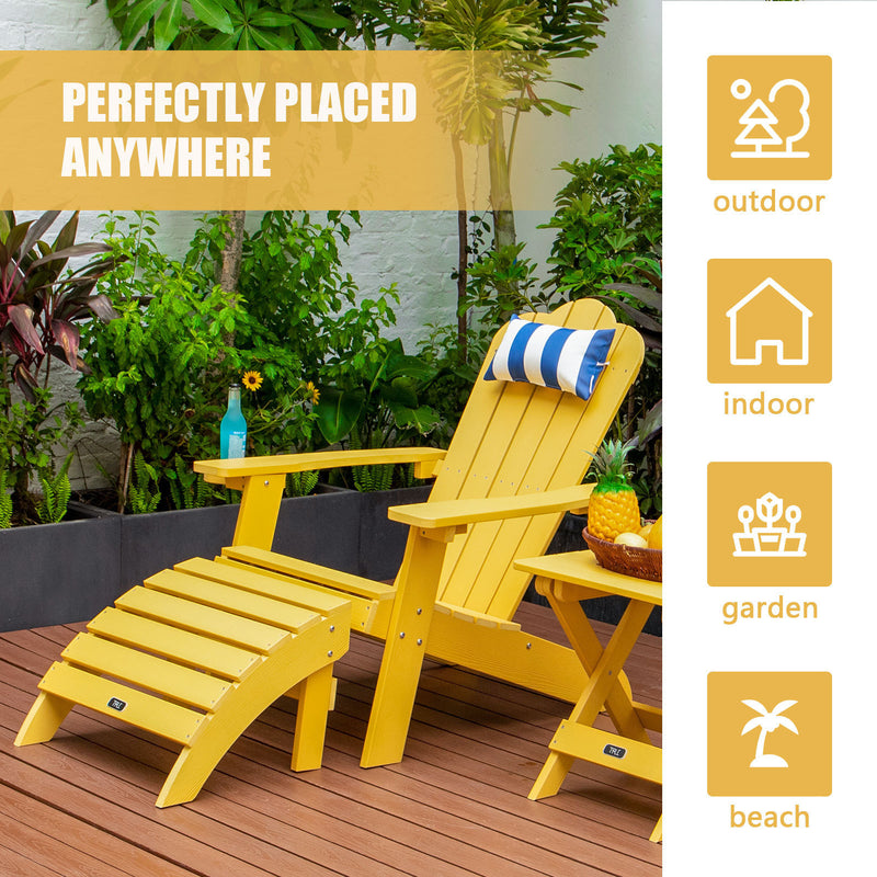 TALE Adirondack Chair Backyard Furniture Painted Seating with Cup Holder All-Weather and Fade-Resistant Plastic Wood for Lawn Outdoor Patio Deck Garden Porch Lawn Furniture Chairs Yellow