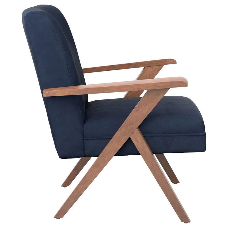 Cheryl - Wooden Arms Accent Chair - Dark Blue And Walnut