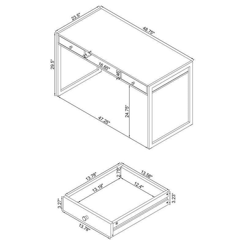 Wallice - 2-Drawer Writing Desk - Weathered Gray/Chrome