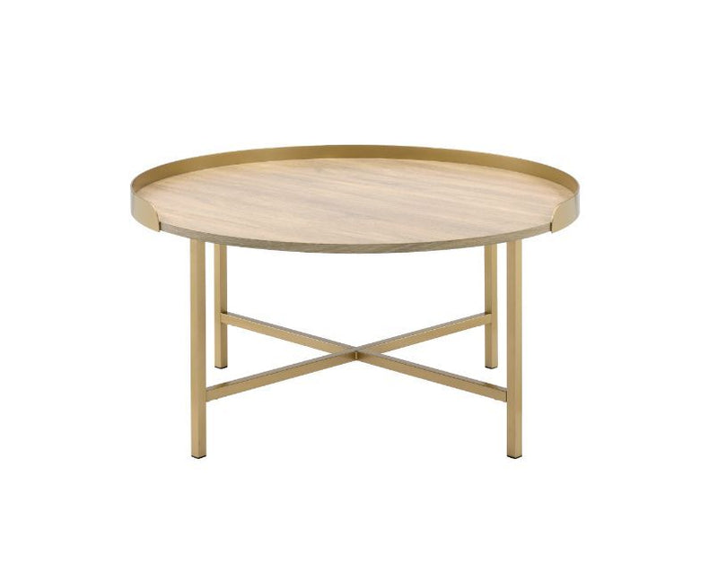 Mithea - Coffee Table - Oak Table Top & Gold Finish