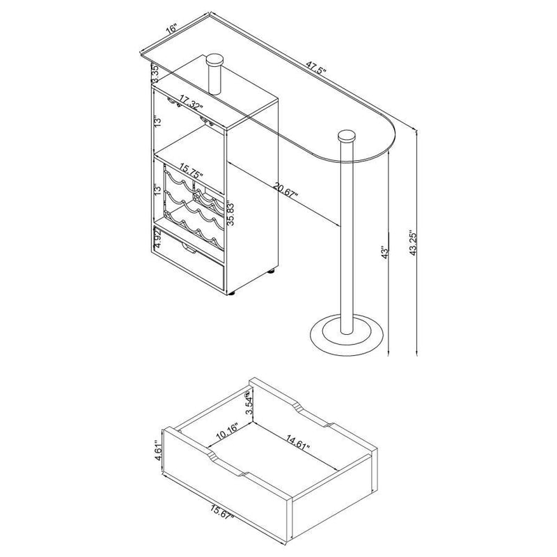 Koufax - 1-drawer Bar Table