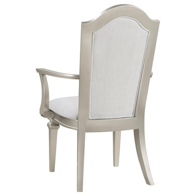 Evangeline - Upholstered Dining Arm Chair With Faux Diamond Trim (Set of 2) - Ivory And Silver Oak