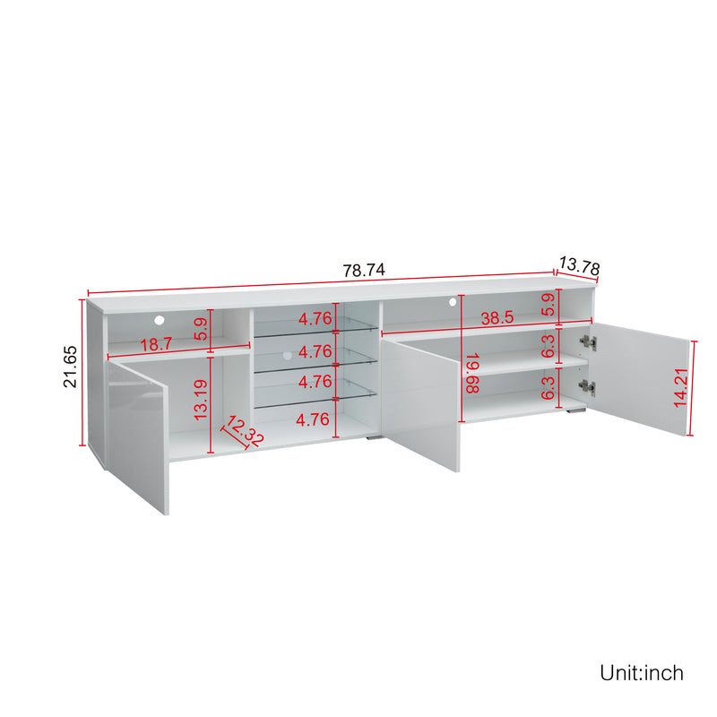 TV Stand  High Gloss Doors Modern TV Stand LED (White)