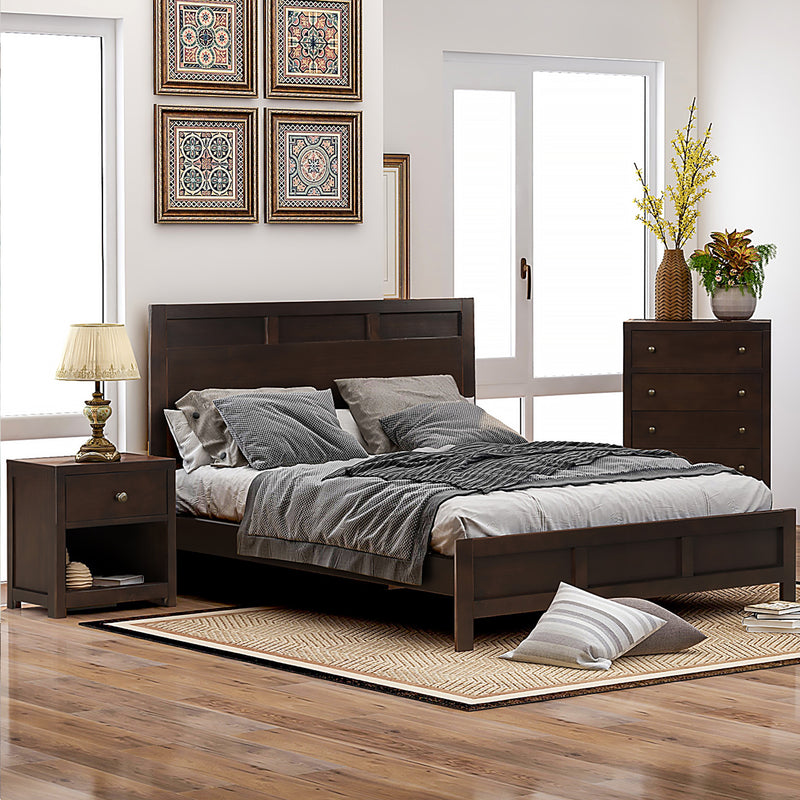 Classic Rich Brown 4 Pieces Queen Bedroom Set (Queen Bed + Nightstand*2+ Chest)