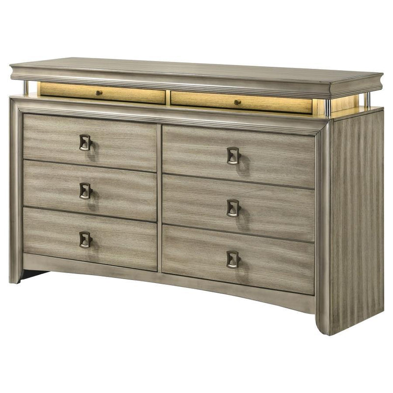 Giselle - 8-Drawer Bedroom Dresser With LED - Rustic Beige