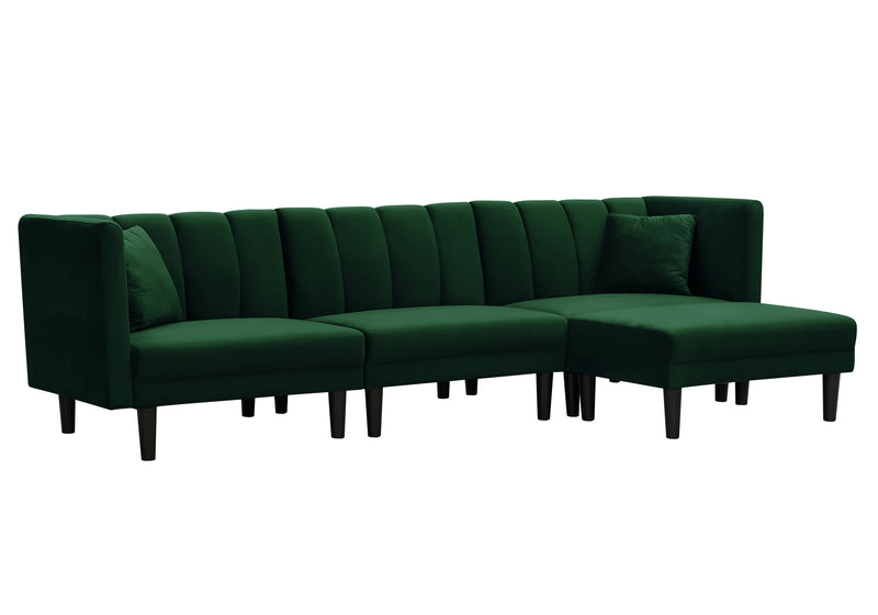 REVERSIBLE SECTIONAL SOFA SLEEPER WITH 2 PILLOWS DARK GREEN VELVET（W223S00093）