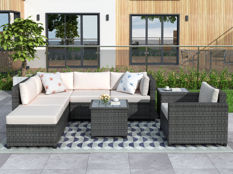 U_Style 8 Piece Rattan Sectional Seating Group with Cushions, Patio Furniture Sets, Outdoor Wicker Sectional