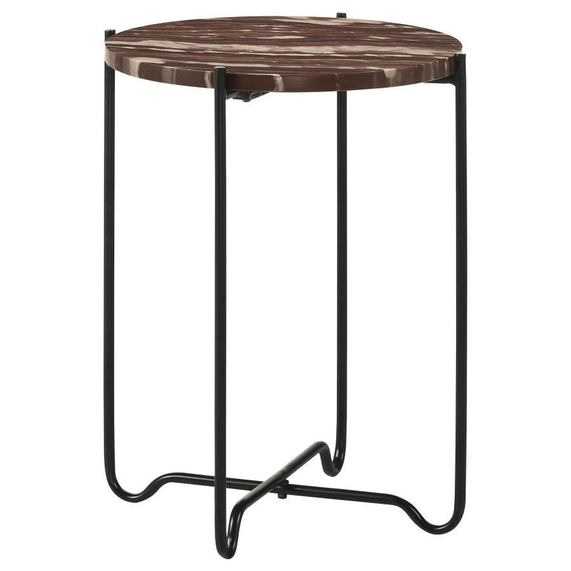 Latifa - Round Accent Table With Marble Top - Red And Black