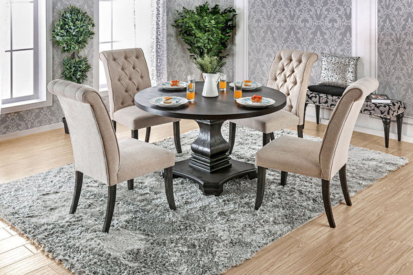 Nerissa - Round Table - Antique Black / Beige