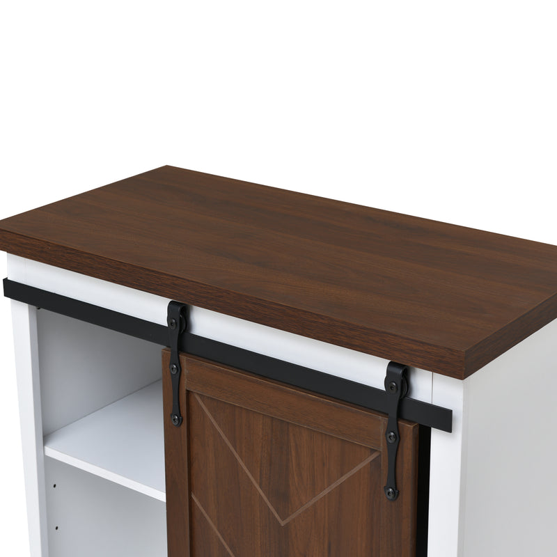 Bathroom Storage Cabinet, Freestanding Accent Cabinet, Sliding Barn Door, Thick Top, Adjustable Shelf, White and Brown