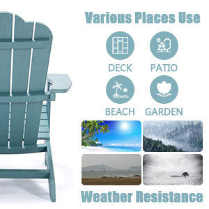 TALE Adirondack Chair Backyard Furniture Painted Seating with Cup Holder All-Weather and Fade-Resistant Plastic Wood for Lawn Outdoor Patio Deck Garden Porch Lawn Furniture Chairs Blue