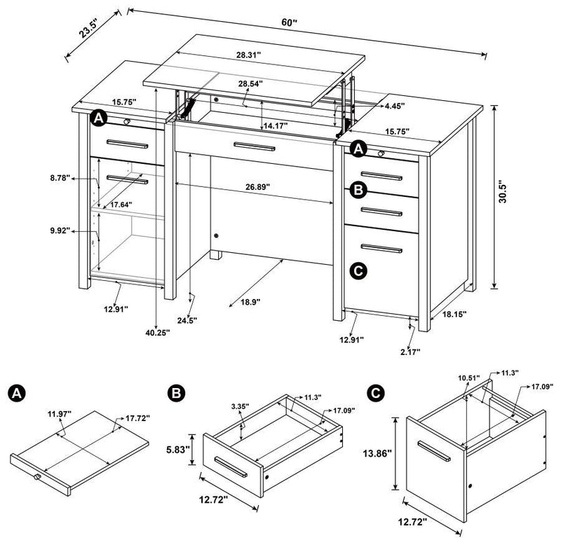 Dylan - 4-Drawer Lift Top Office Desk