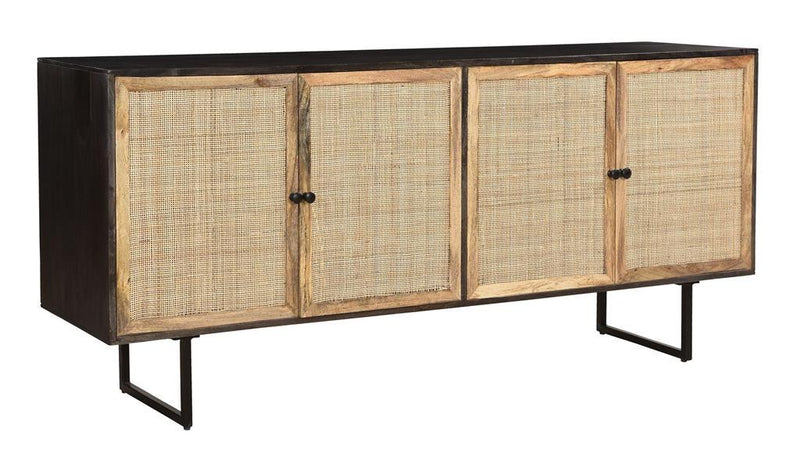 Piper - Four Door Credenza - Sable Black / Cane