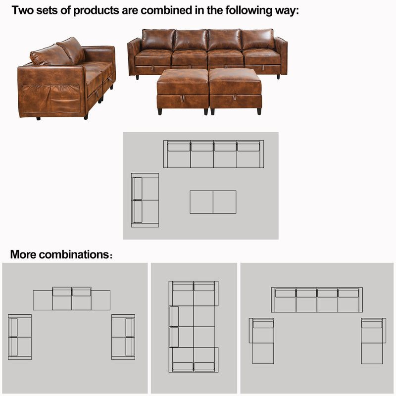 Welike Modular combination sofa L&U type convertible sofa with reversible upholstered storage seat with sleeper sofa brown tech cloth