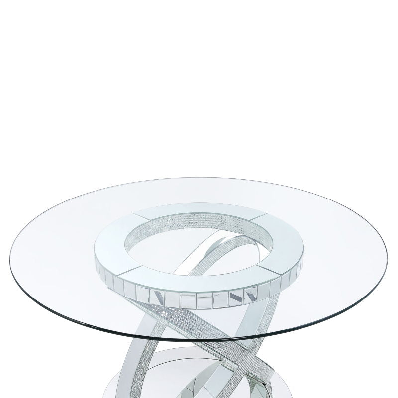 Ornat - Dining Table - Clear Glass, Mirrored & Faux Diamonds - 31"