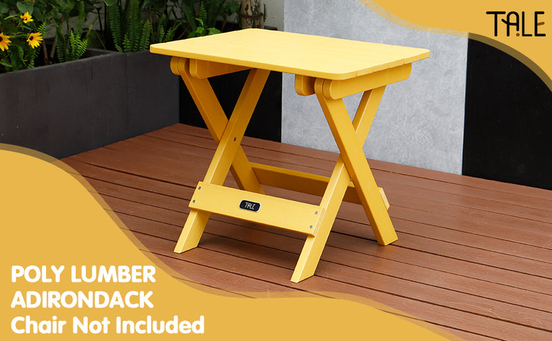 TALE Adirondack Portable Folding Side Table Square All-Weather and Fade-Resistant Plastic Wood Table Perfect for Outdoor Garden, Beach, Camping, Picnics Yellow