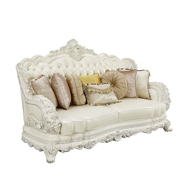 Adara - Sofa - White PU & Antique White Finish