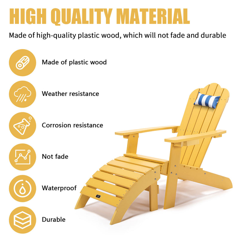 TALE Adirondack Chair Backyard Furniture Painted Seating with Cup Holder All-Weather and Fade-Resistant Plastic Wood for Lawn Outdoor Patio Deck Garden Porch Lawn Furniture Chairs Yellow