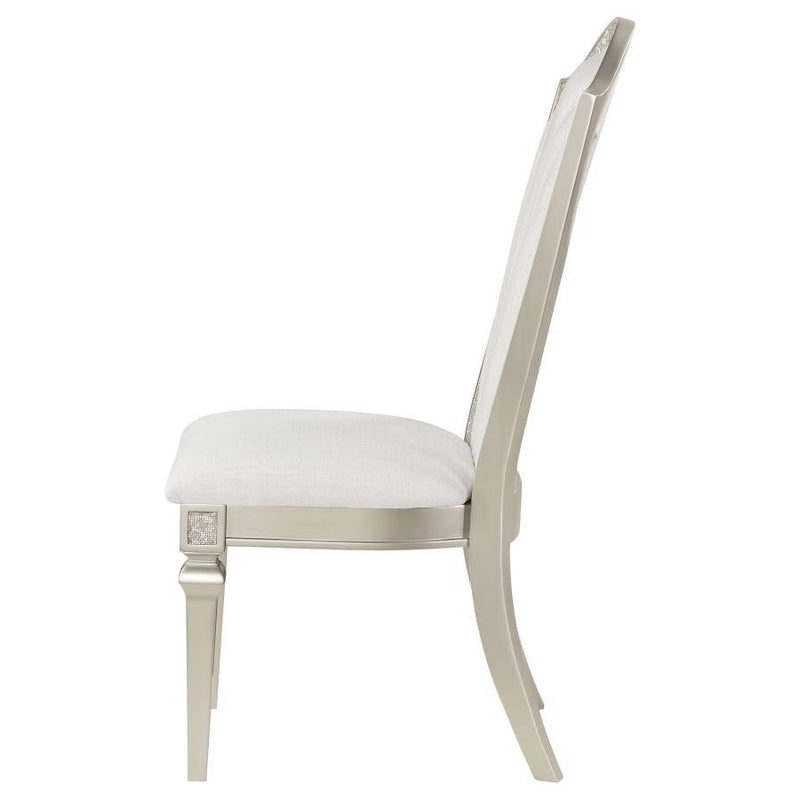 Evangeline - Upholstered Dining Side Chair With Faux Diamond Trim (Set of 2) - Ivory And Silver Oak